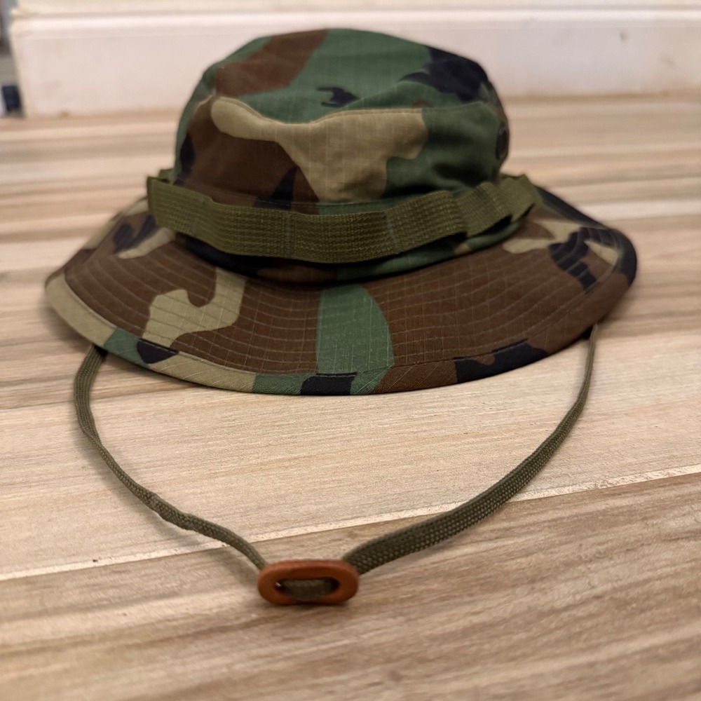 US Military Woodland Camo Boonie Hat Sun Hot Weather Ripstop Size 7 1/2 R&B Inc